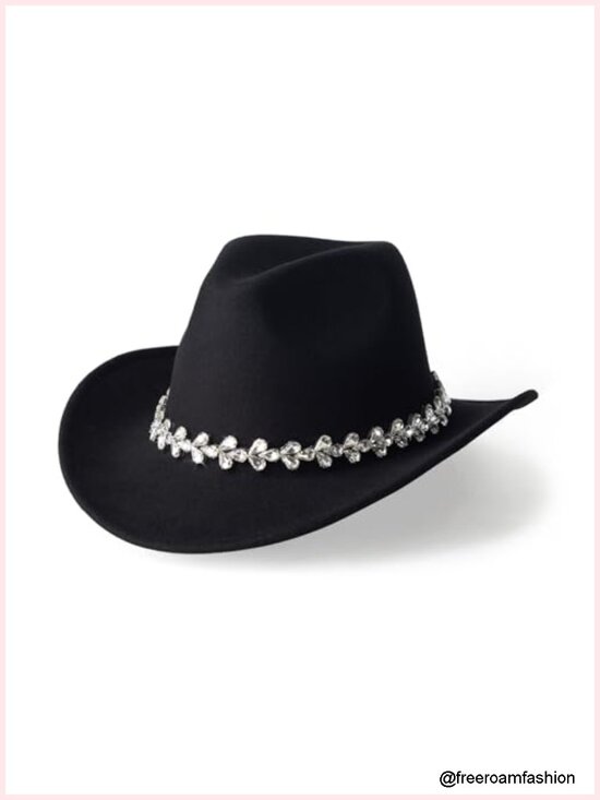 Accessories - Glitter Rhinestone Cowboy Hat with Adjustable Strap